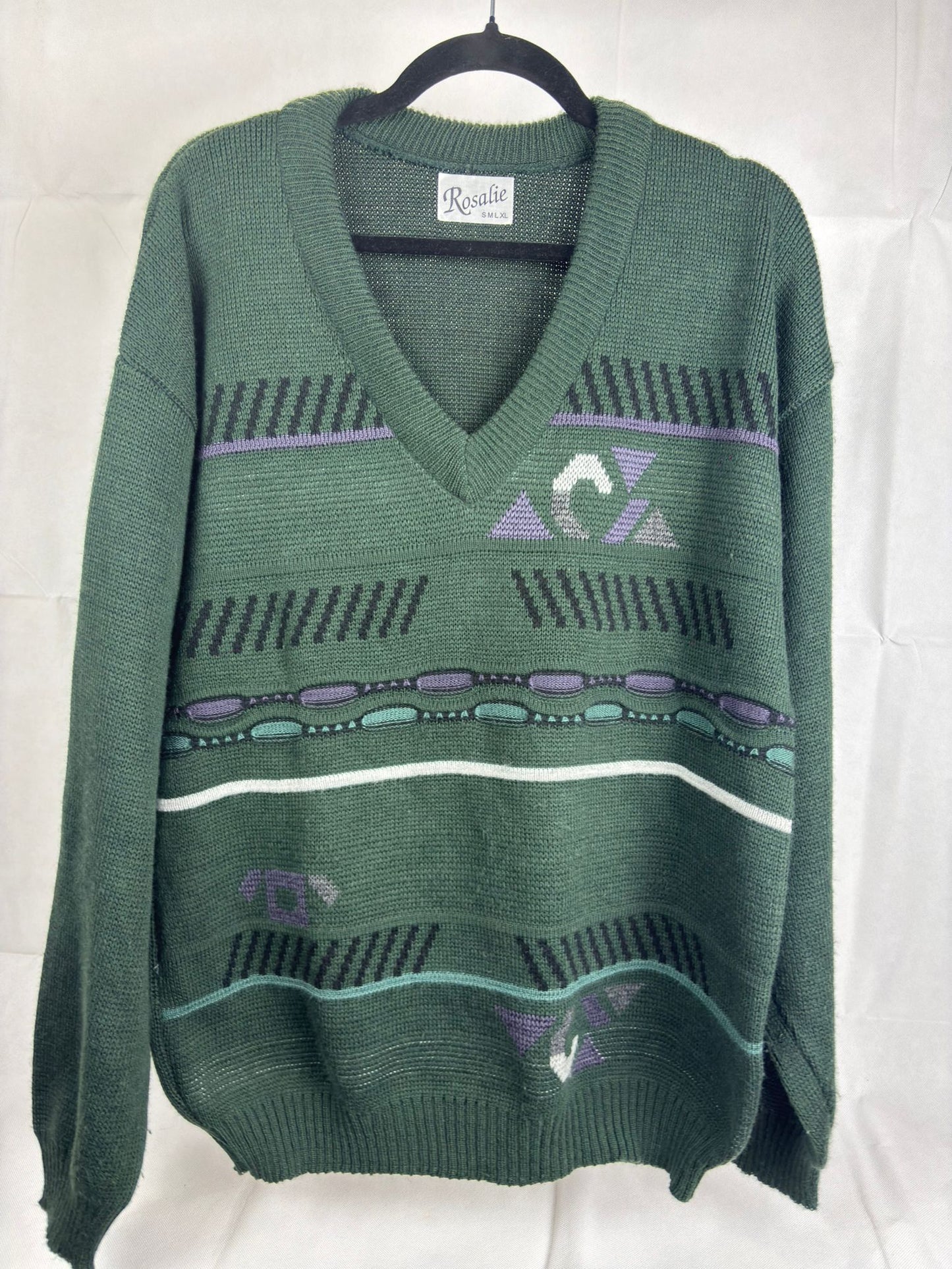 Maglione Vintage Rosalie - Verde Bosco - Fantasia Geometrica Retro
