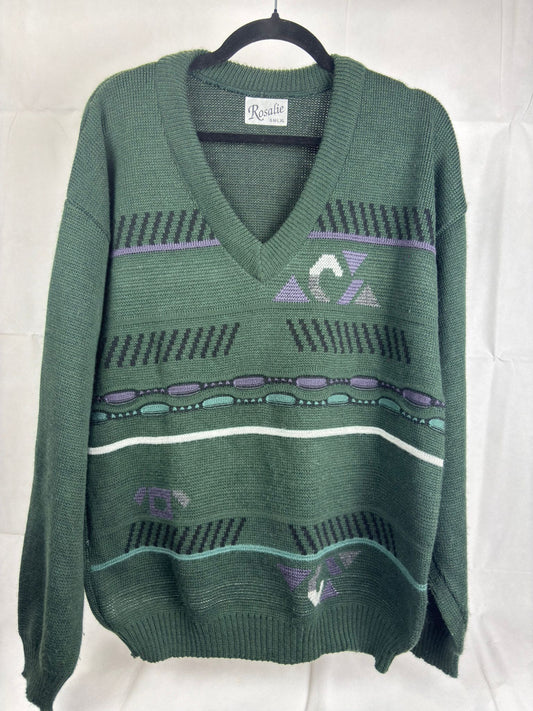 Maglione Vintage Rosalie - Verde Bosco - Fantasia Geometrica Retro