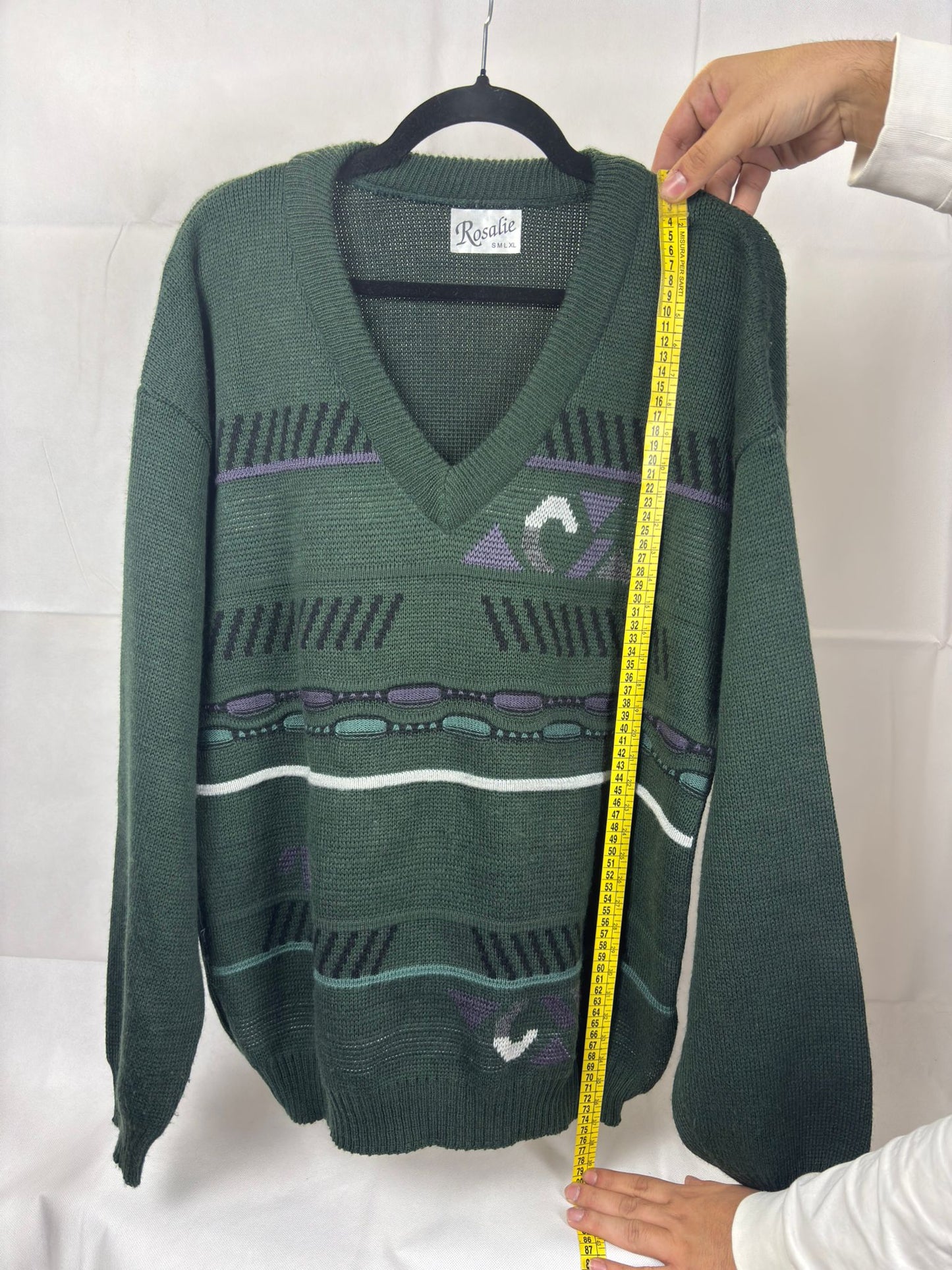 Maglione Vintage Rosalie - Verde Bosco - Fantasia Geometrica Retro